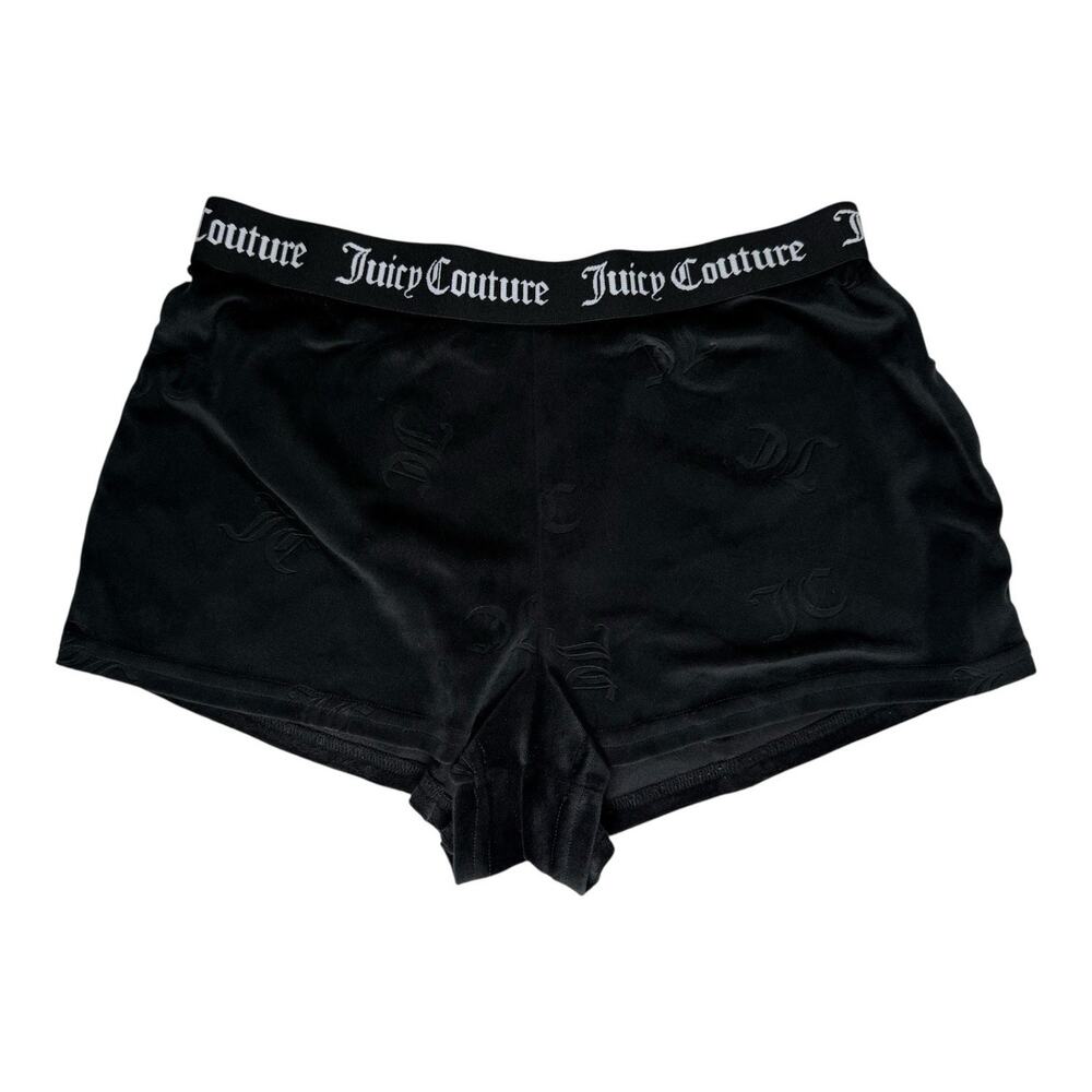 Juicy Couture Black Velour Sweat Shorts Women's Medium Elastic Waist Logo Sleep
